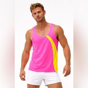 Rufskin Men’s Neon Colorblock Tank Top Pink Yellow Green Sleeveless Shirt